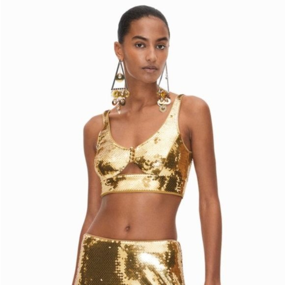 NWT Rabanne x HM Gold Sequined Crop Top sz S - Picture 9 of 15